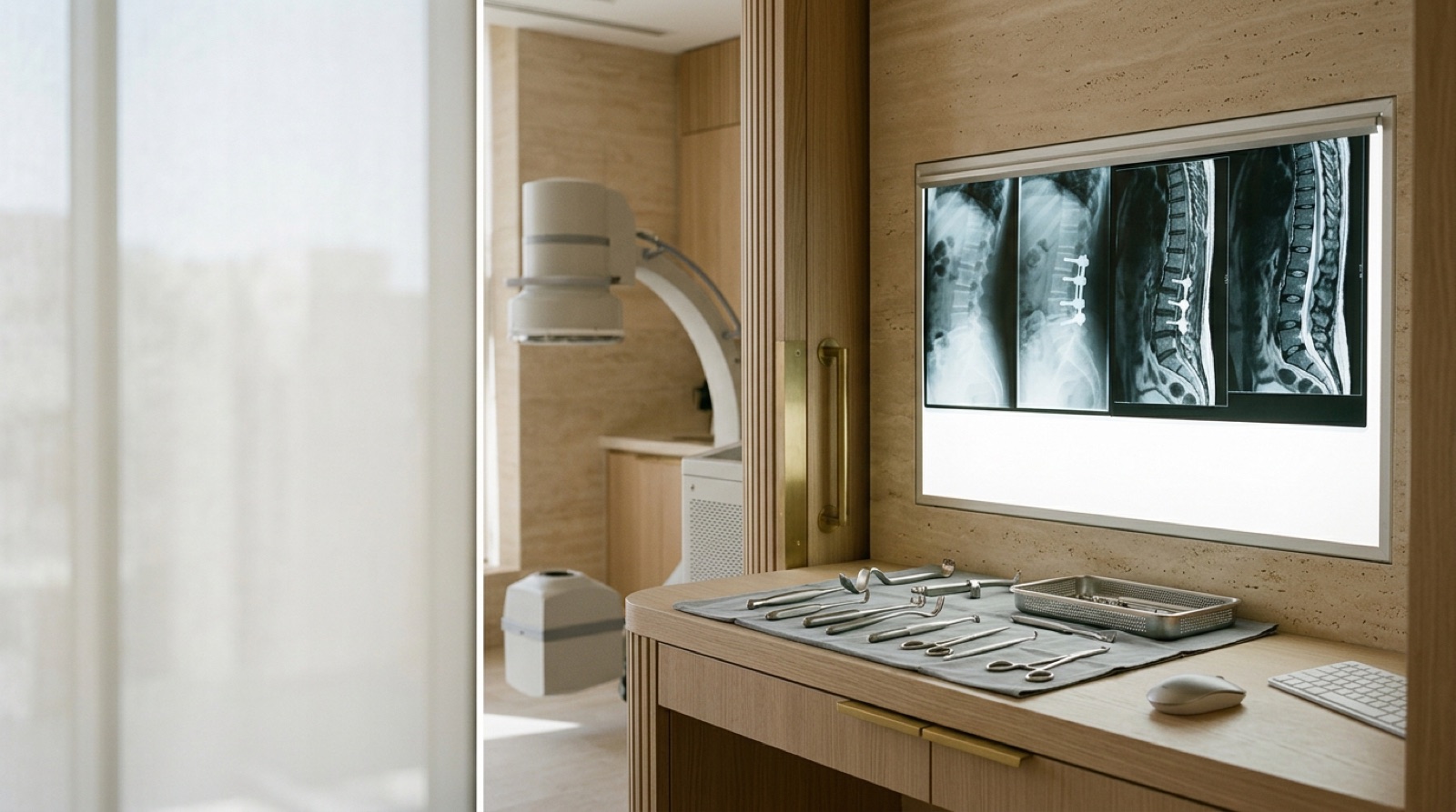 Orthopaedic surgical planning suite with spinal alignment imaging on a light box