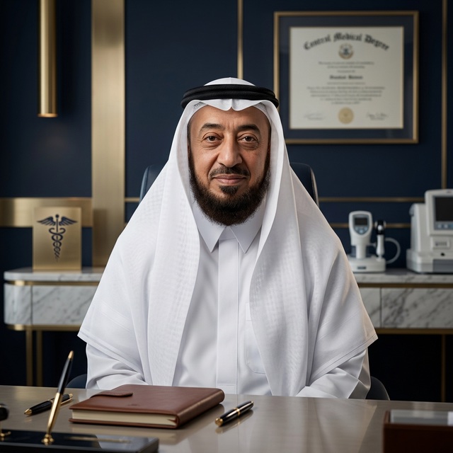 Professor Abdullah Al-Othman, consultant orthopaedic and spine surgeon, at his clinic desk